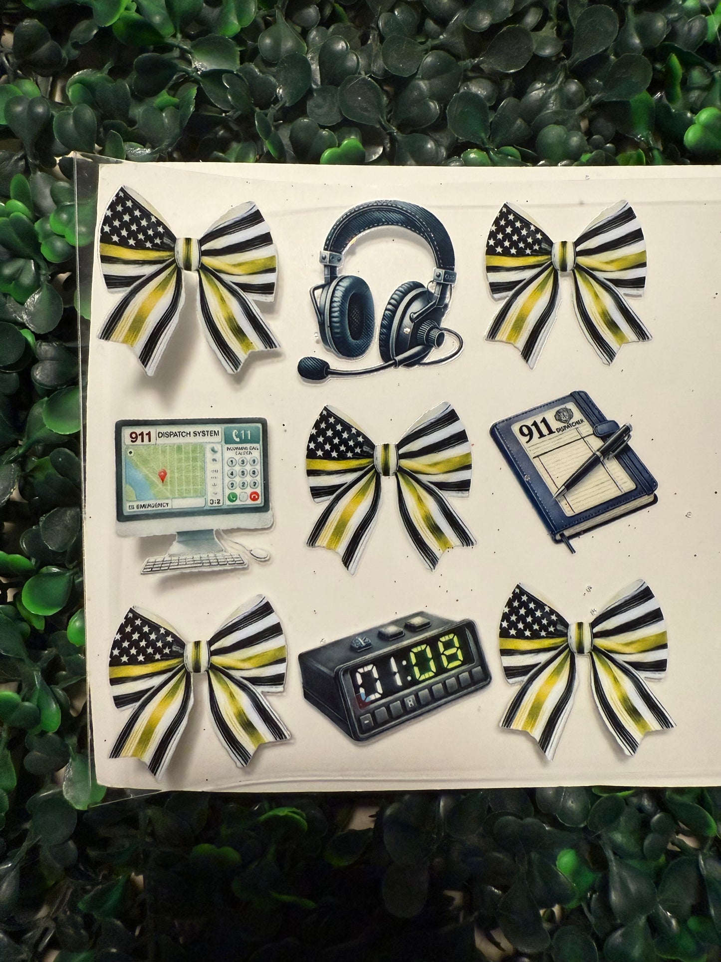 911 dispatcher bows, clocks and headsets HALF