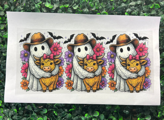 Highland cow with cowboy ghost