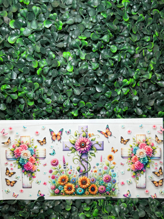 Cross flowers butterfly religious wrap