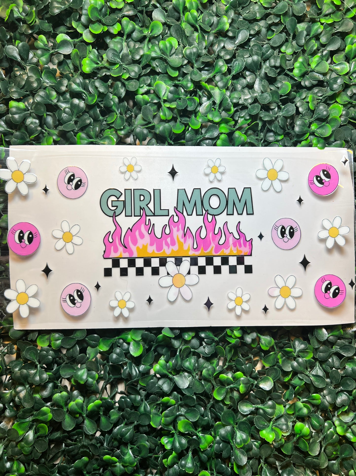 Girl mom flowers smiley faces checker print