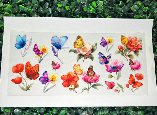 Colorful butterflies and flowers