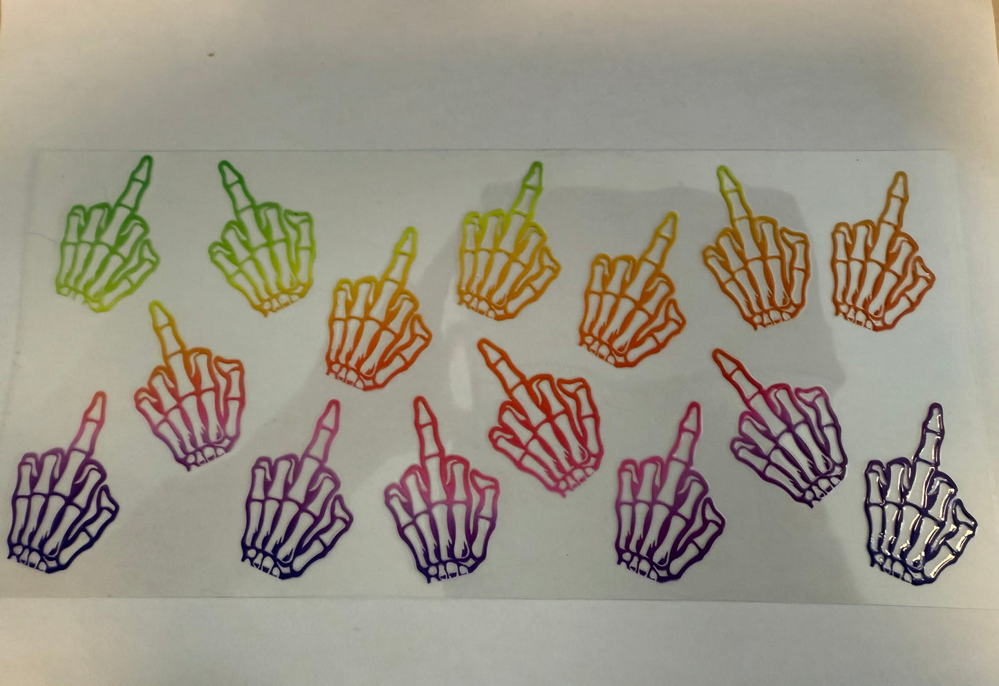 Colourful middle fingers, Skelton hand