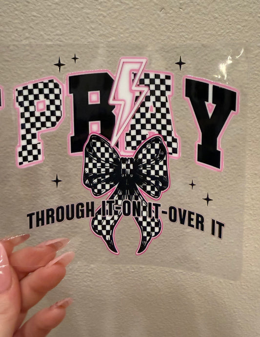 Pray checkered bow decal