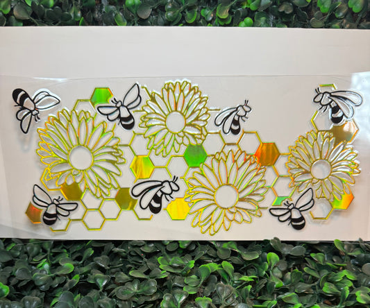 HOLOGRAPHIC sunflower bee honeycomb wrap