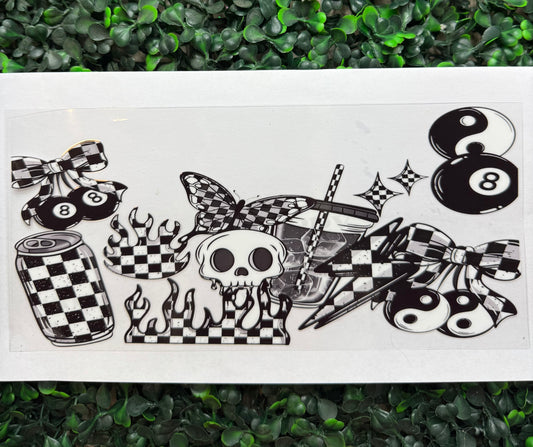 Checkered collage skull wrap