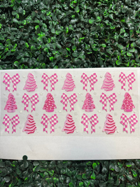 Pink christmas trees and bows
