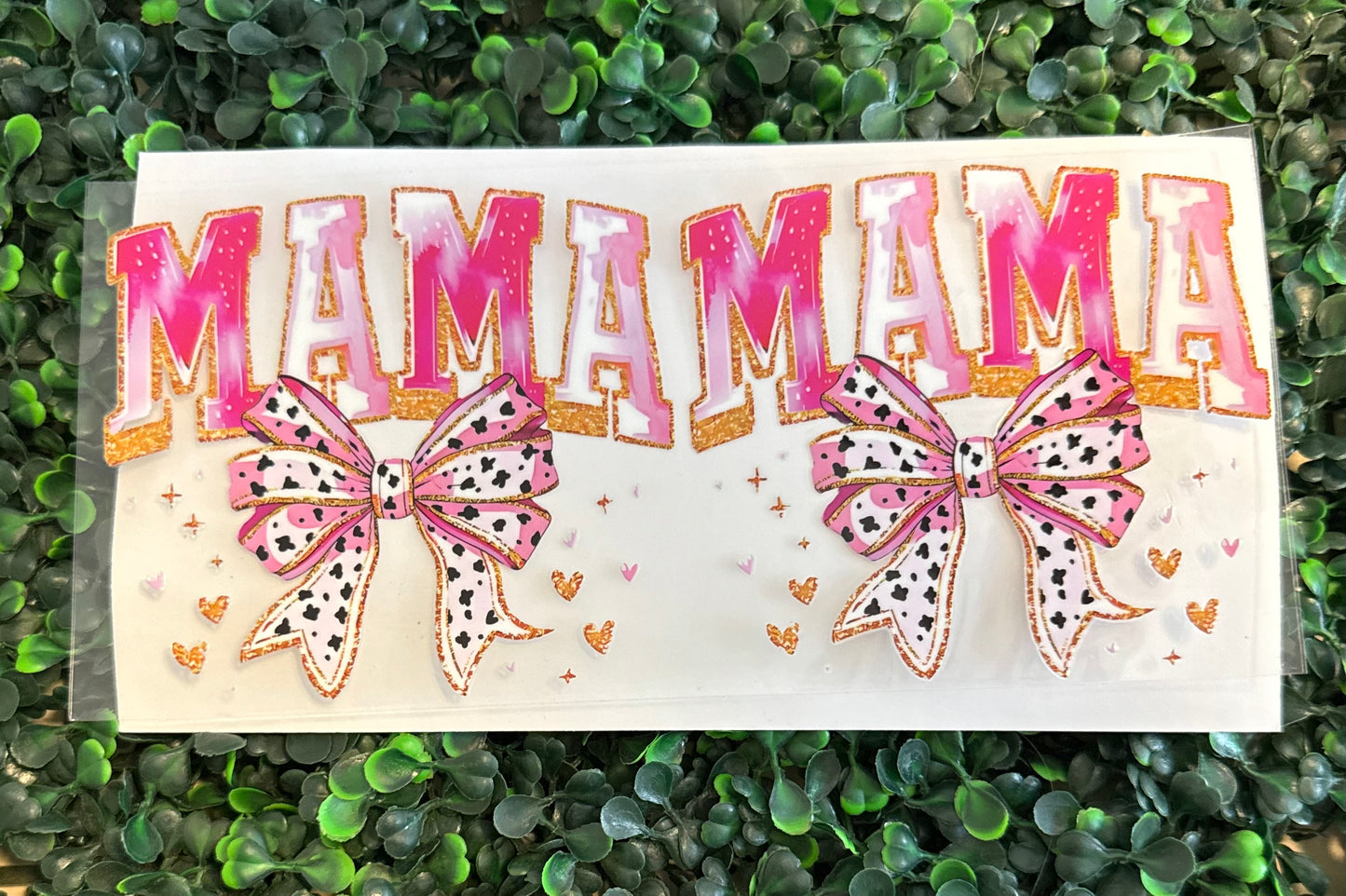 Pink and gold mama with bows