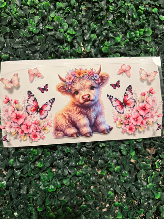 Flower crown cow in pink with butterflies