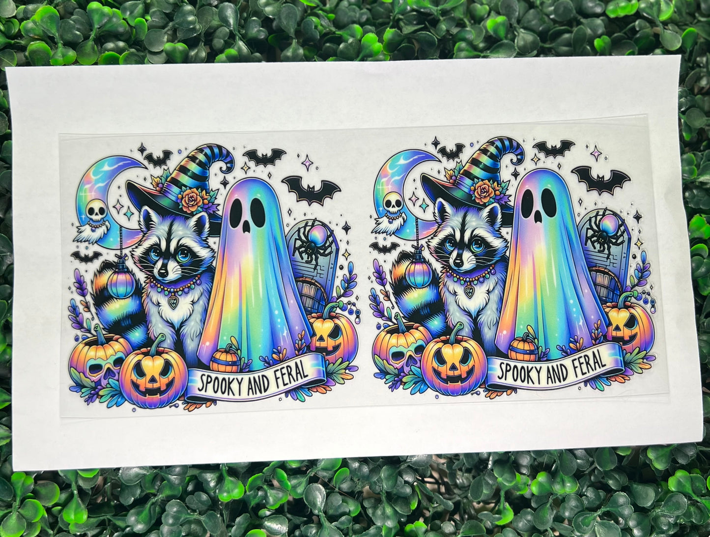 Spooky and feral ghost and raccoon