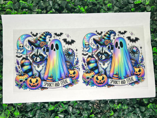 Spooky and feral ghost and raccoon