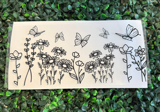 Flower and butterflies black outline