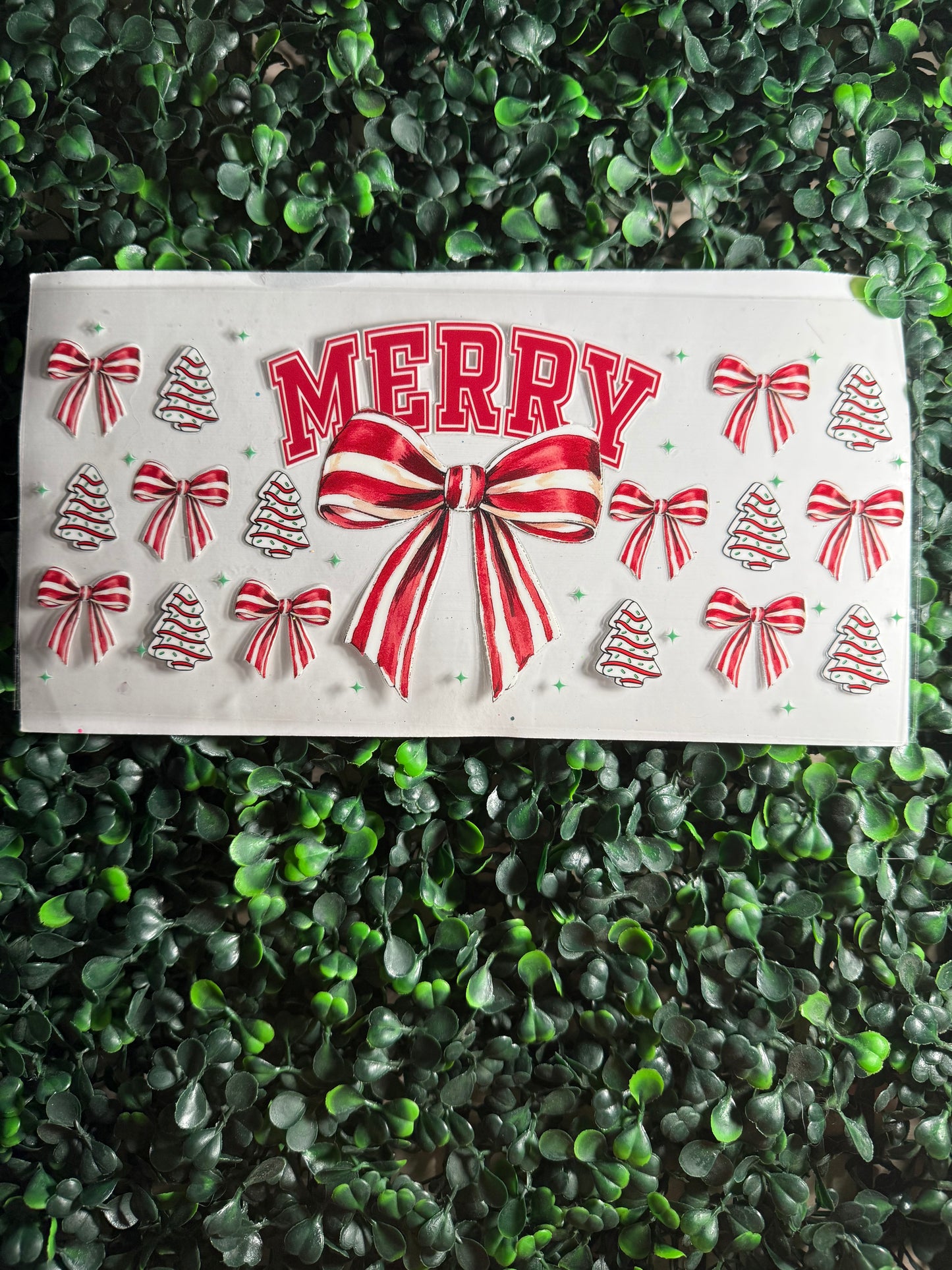 Merry bows and little Debbie Christmas trees