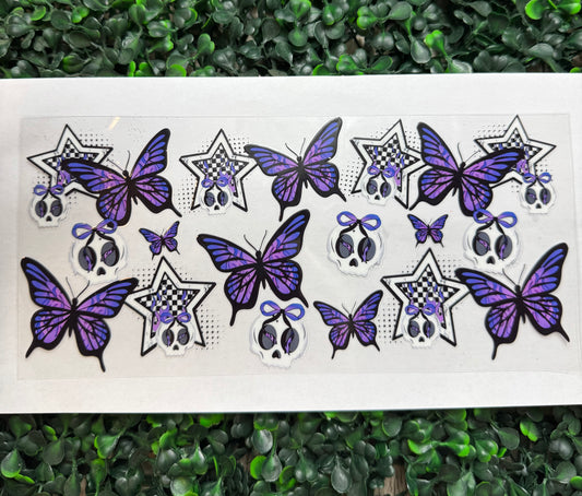 Checkered skull butterflies wrap