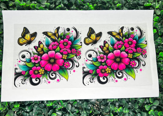 Hot pink butterflies and flowers