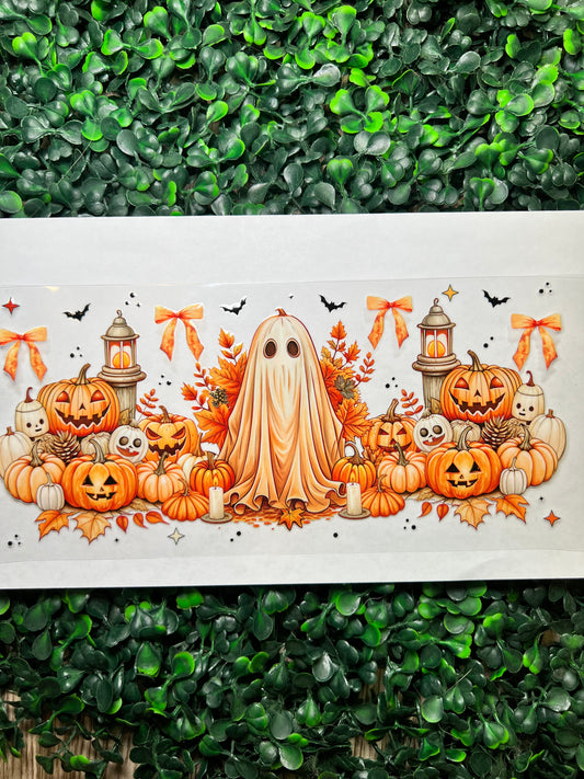 Fall ghost in orange,pumpkins