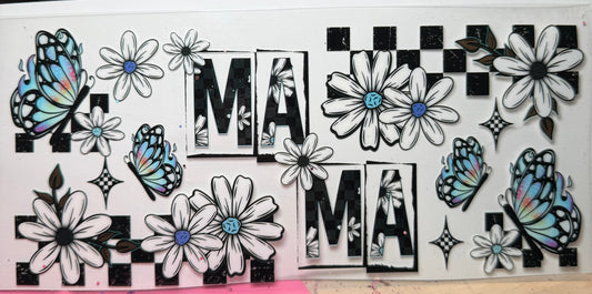 Mama checkered butterfly butterflies flowers Wrap