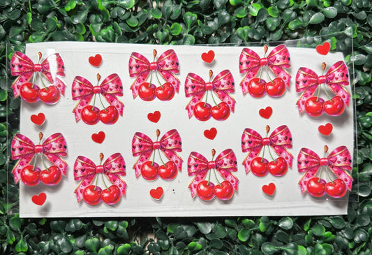 Pink bows with cherries and hearts