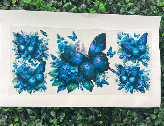 Purple teal butterflies and flowers