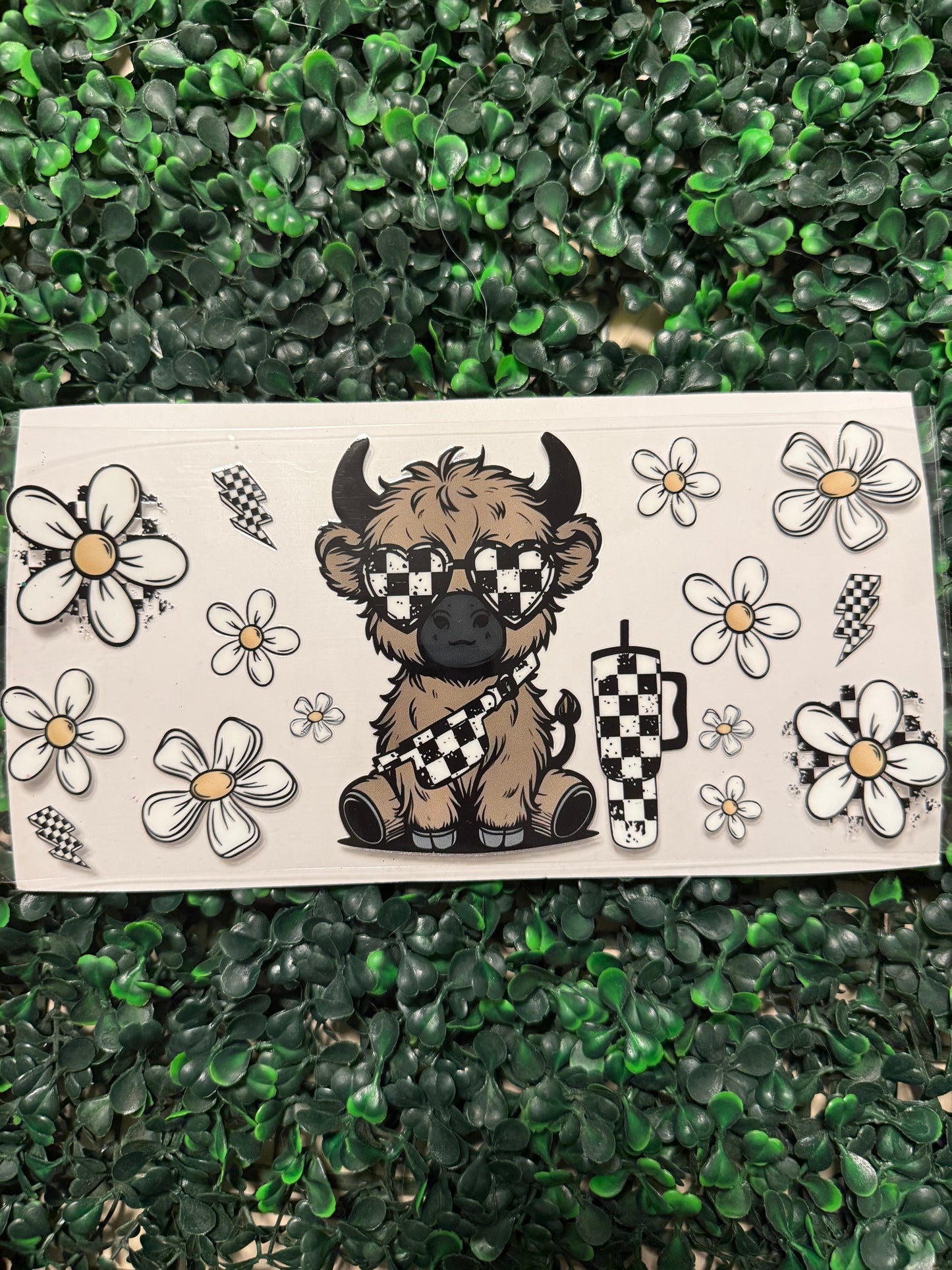 Cool checker print cow with daisies
