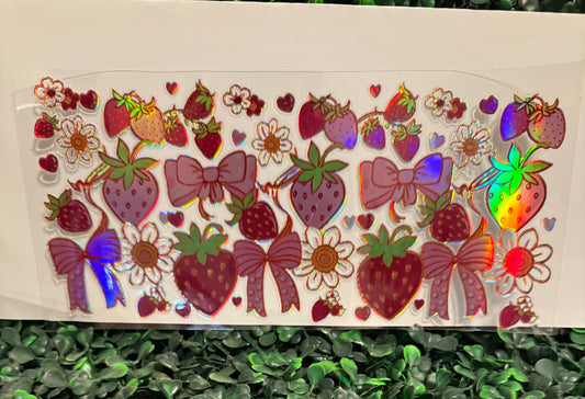 HOLOGRAPHIC strawberry flowers coquette bows wrap