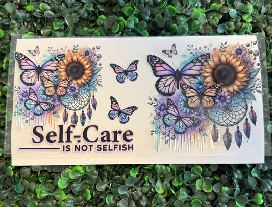 Self care is not selfish, sunflowers and butterflies