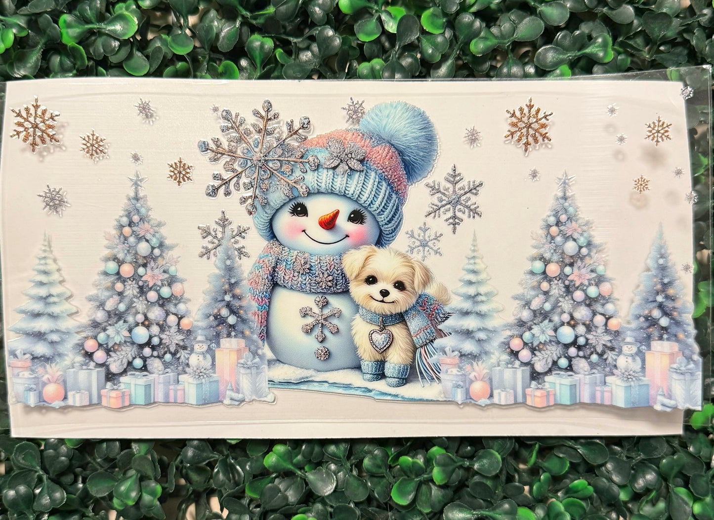 Snowman and pup blue and silver