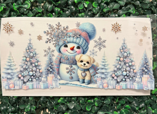 Snowman and pup blue and silver