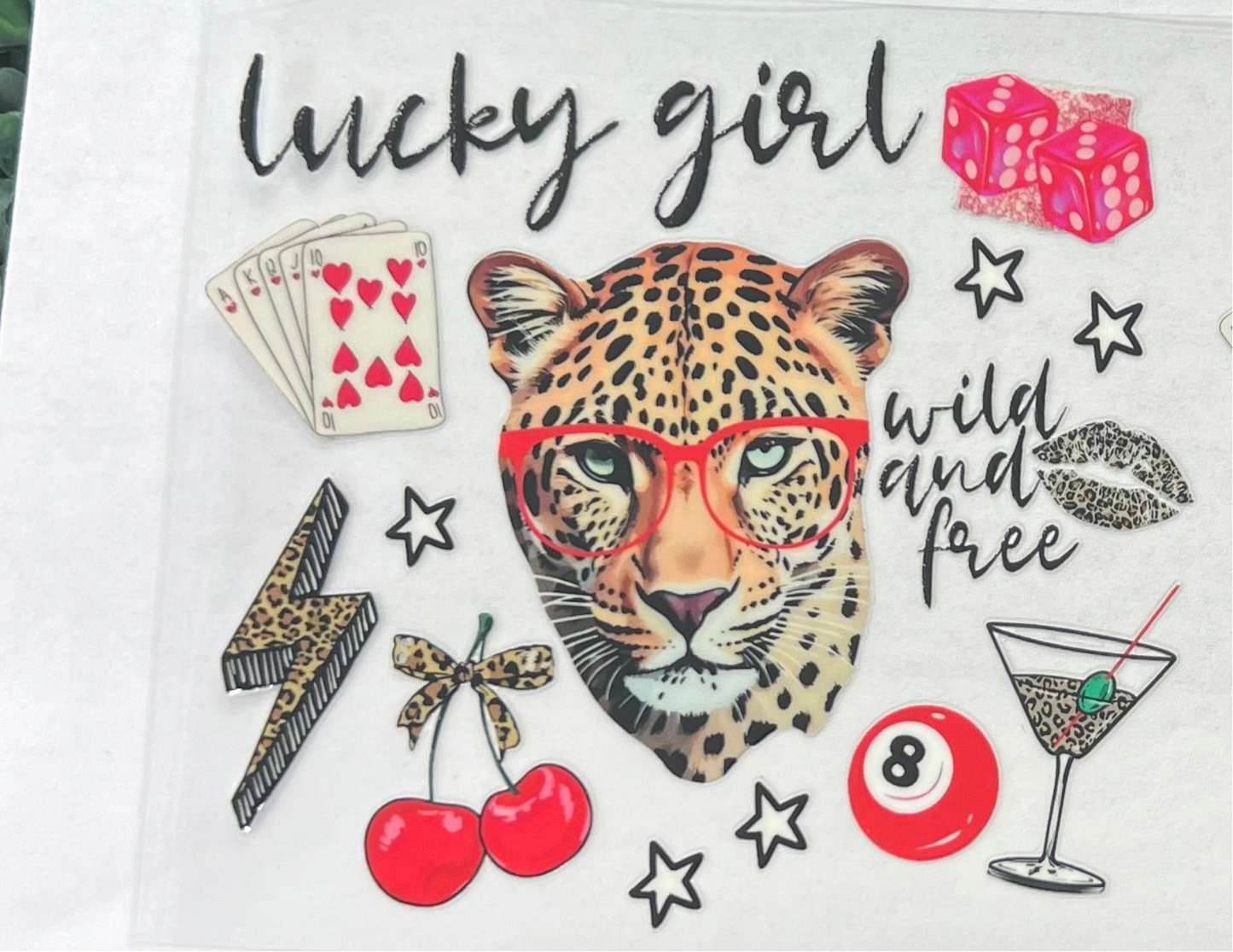 Lucky girl leopard decal