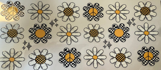 Retro flower daises checkered wrap