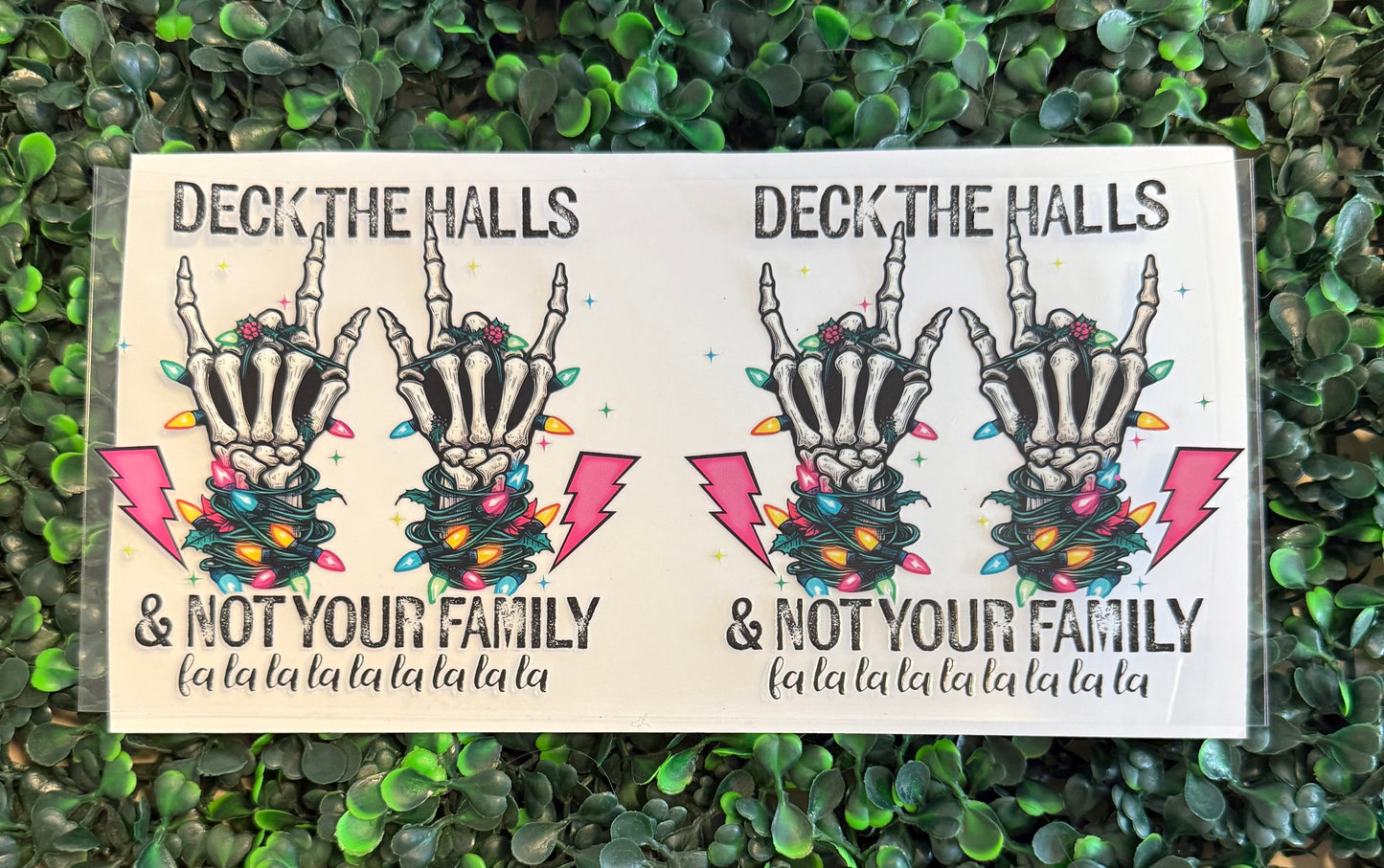 Deck the halls Christmas skeletons hands