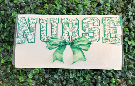 Nurse floral print green bow