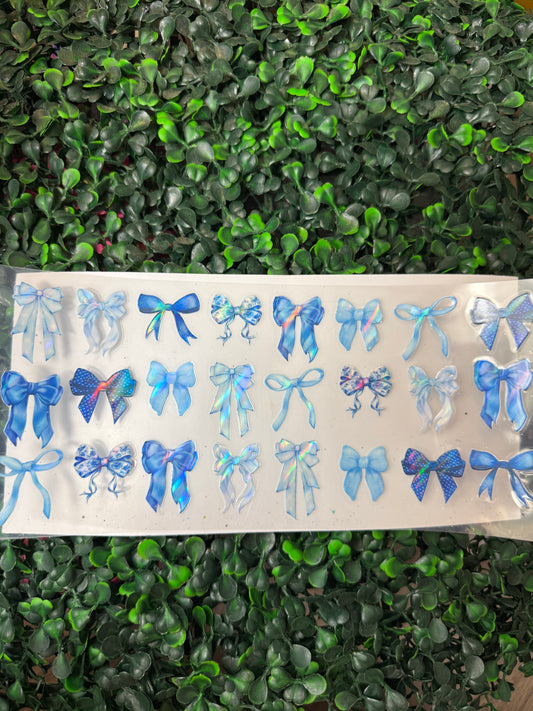 Holographic blue bows coquette