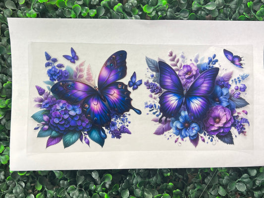 Purple butterflies and flowers