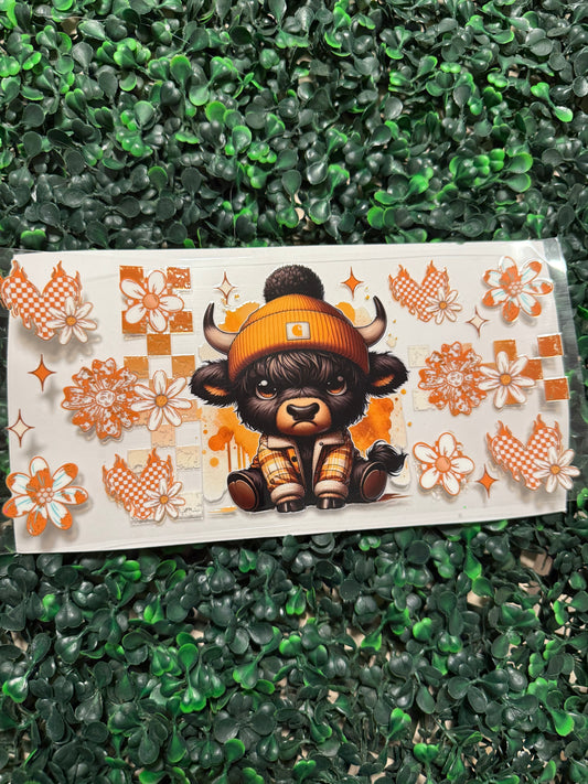 Orange and white checker print cow