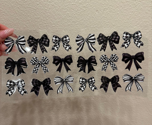 White black checker collage bows