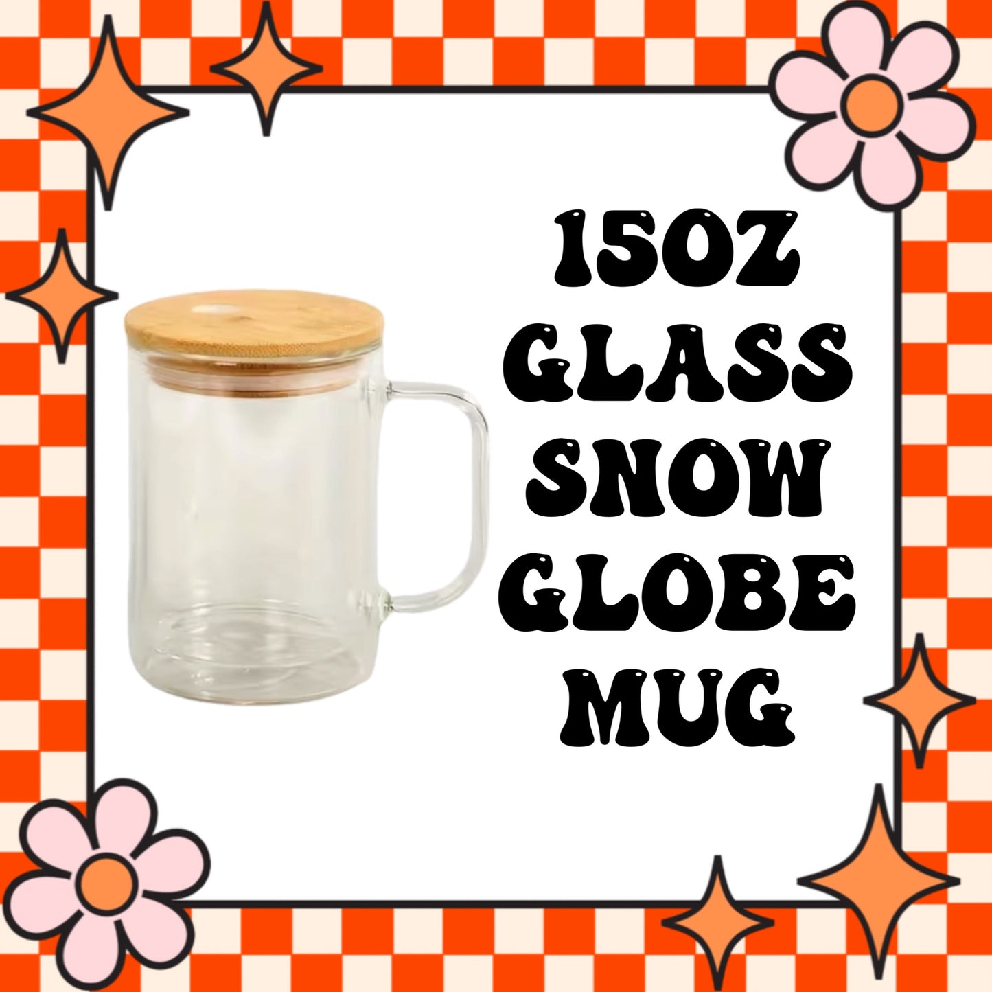 15oz GLASS w/HANDLE Snowglobe Cup