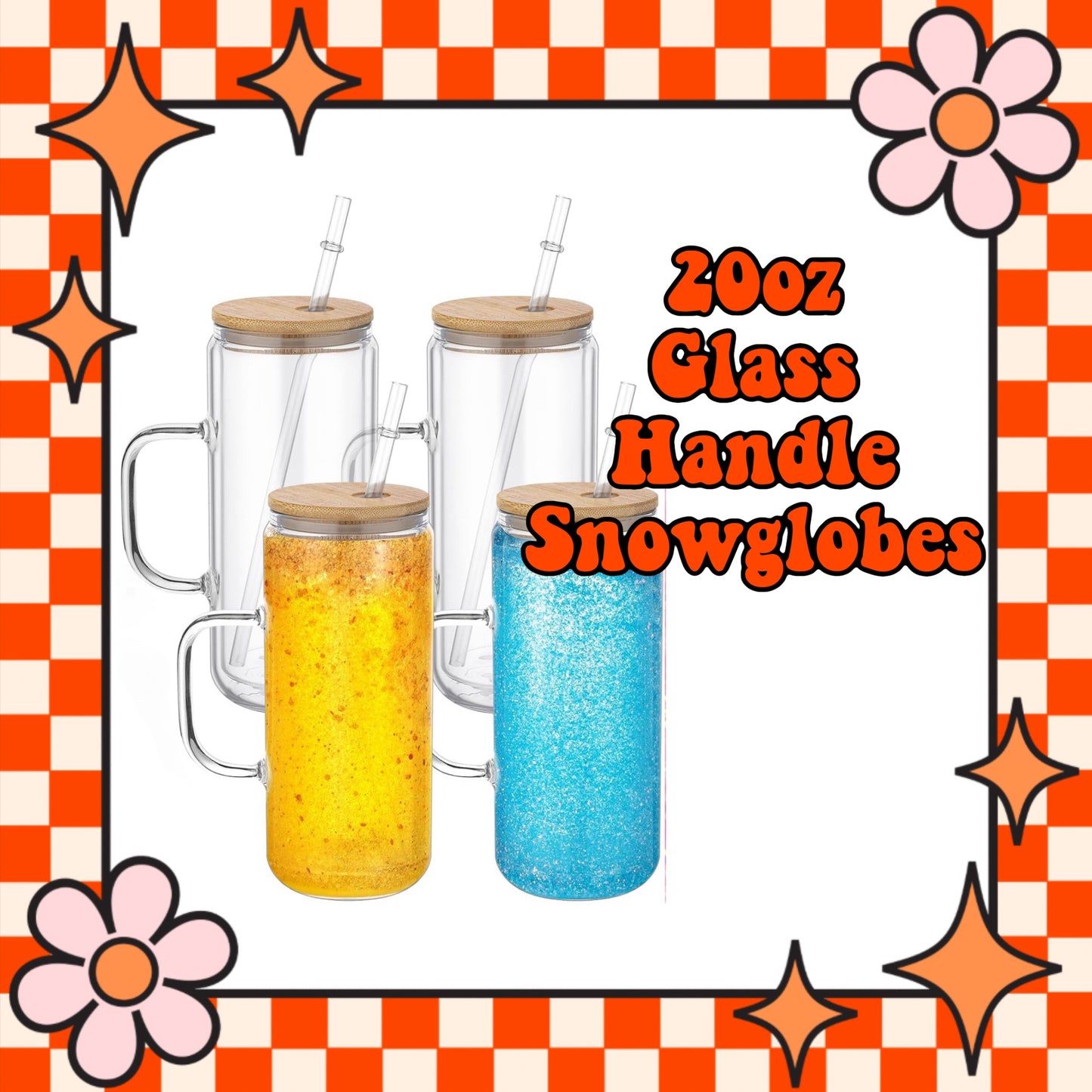 20oz GLASS w/HANDLE Snowglobe Cup