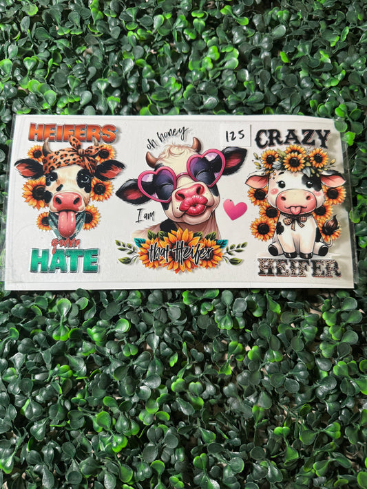 Crazy heifer heart shaped glasses