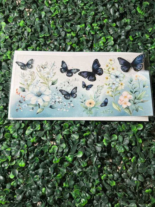 Navy blue butterflies with flowers