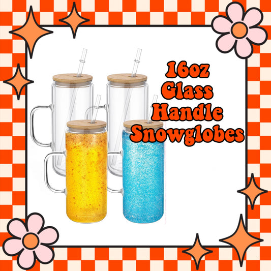 16oz GLASS w/HANDLE Snowglobe Cup