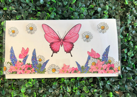 Pink butterfly with daisies
