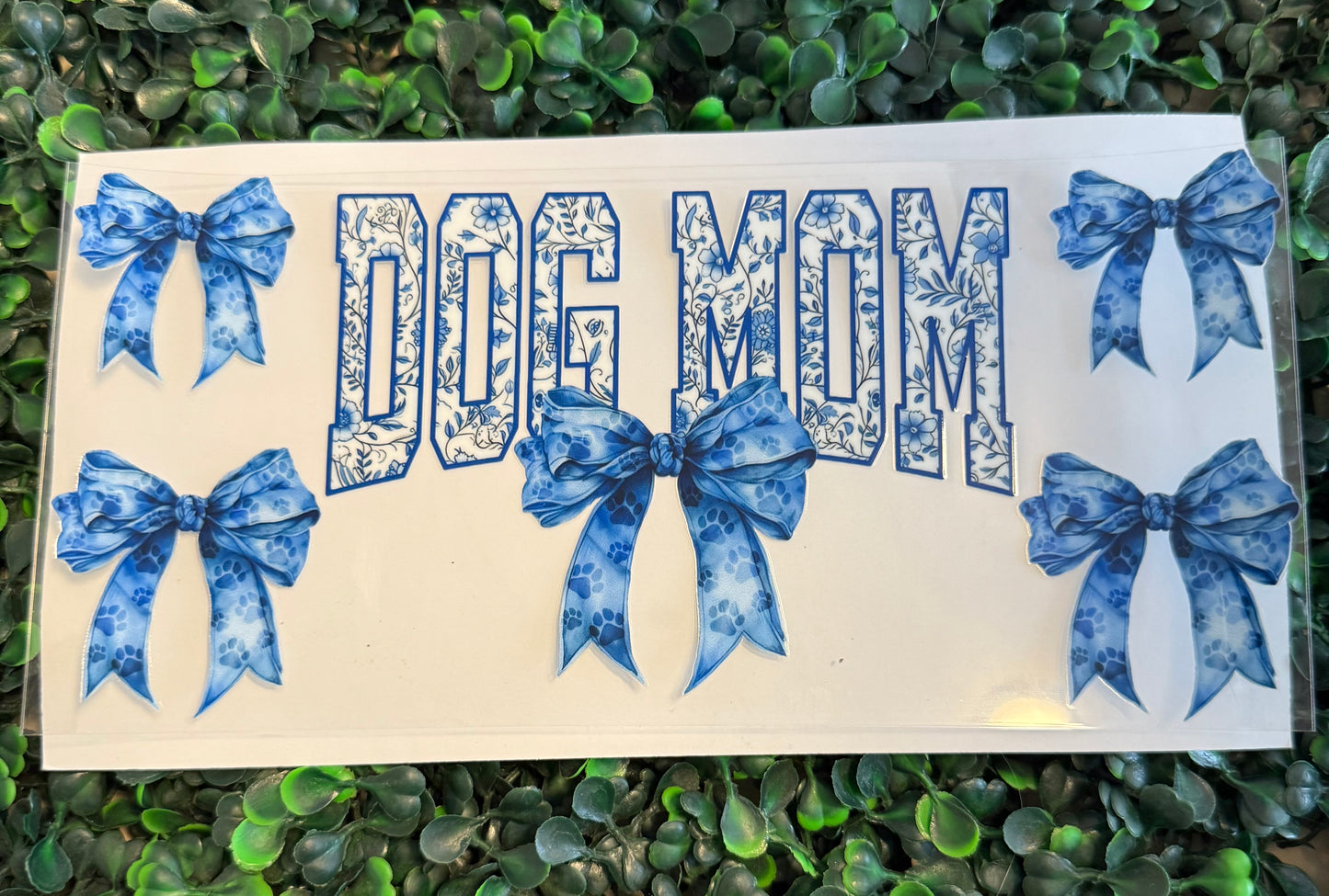 Blue floral dog mom with bows