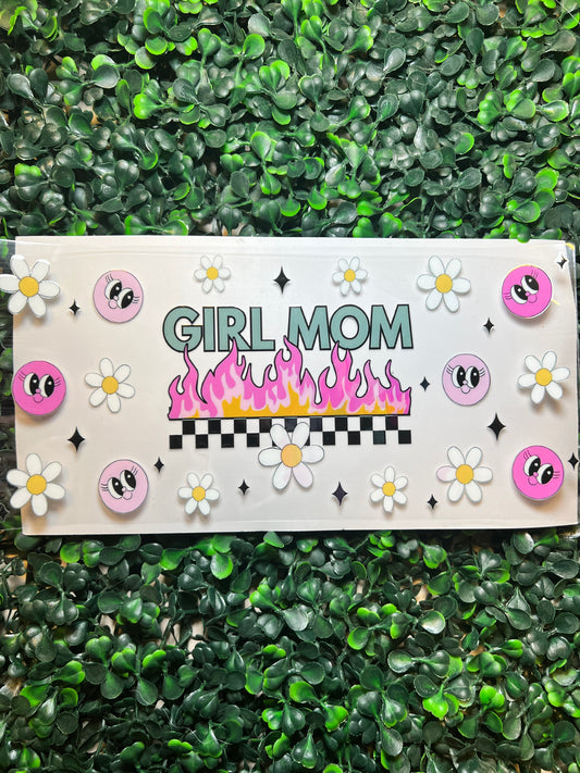 Girl mom flowers smiley faces checker print