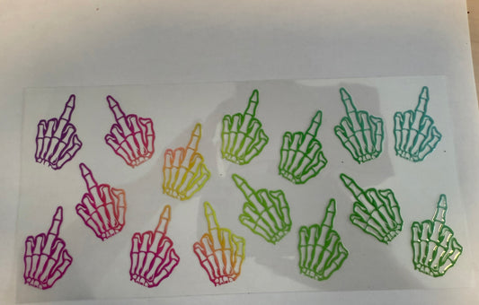 Multicoloured Skelton middle fingers