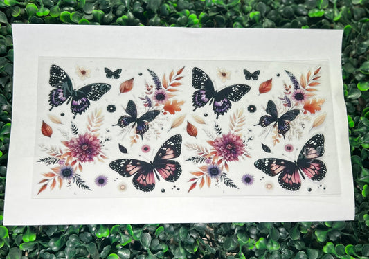 Black butterflies and flowers