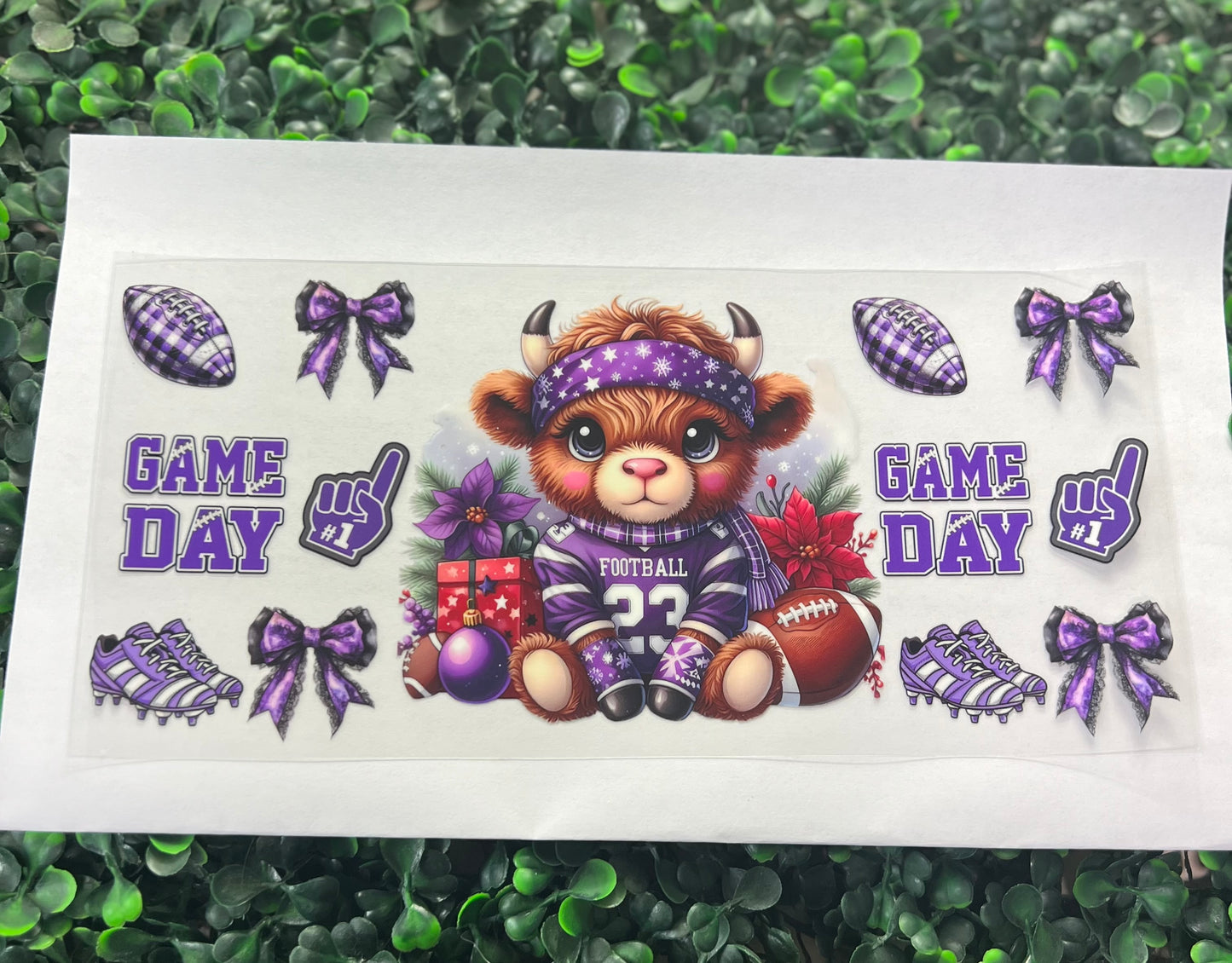 Football Highland cow purple