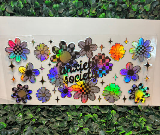 HOLOGRAPHIC Anxiety society retro flowers wrap