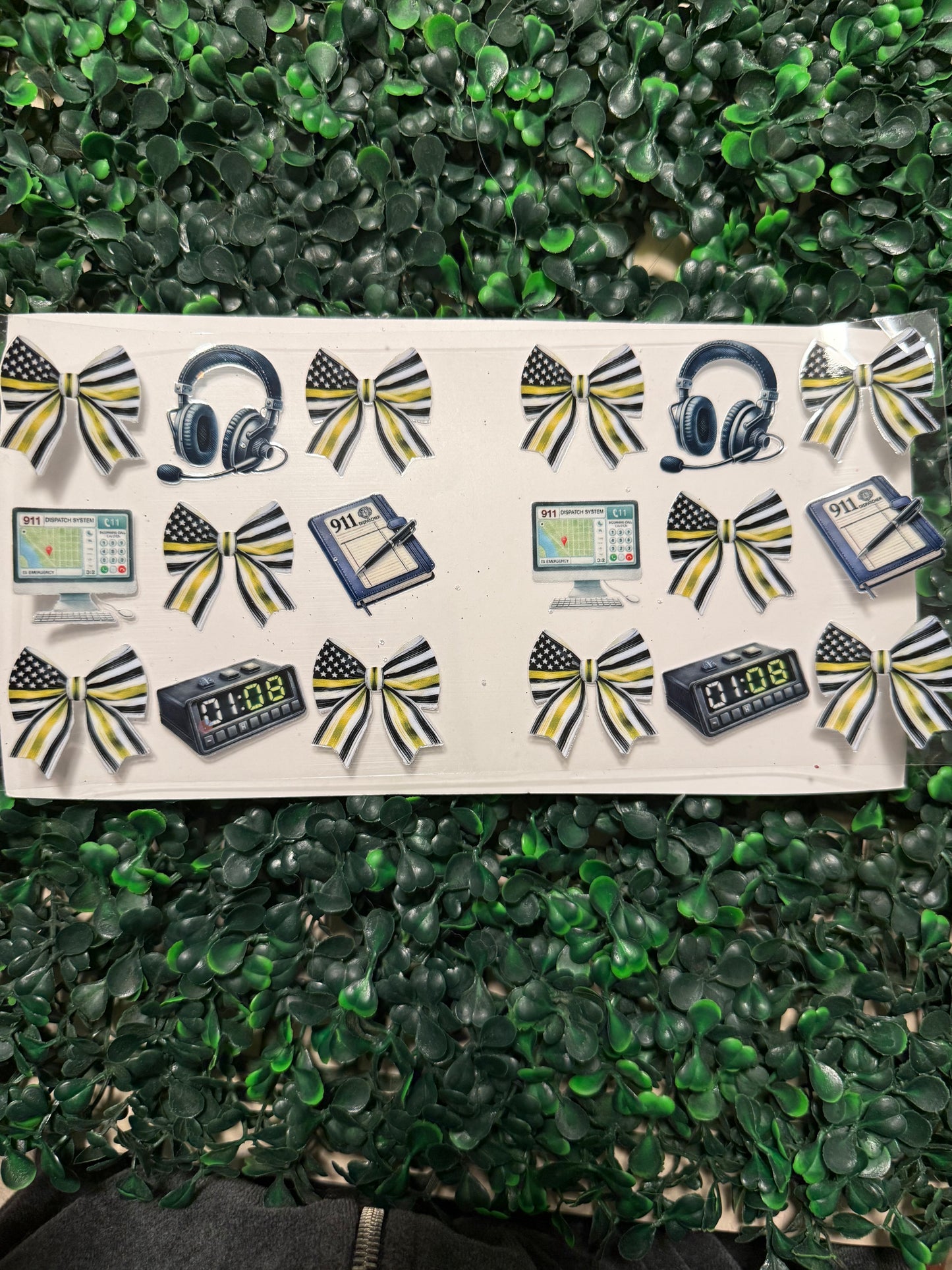 911 dispatcher bows, clocks and headsets