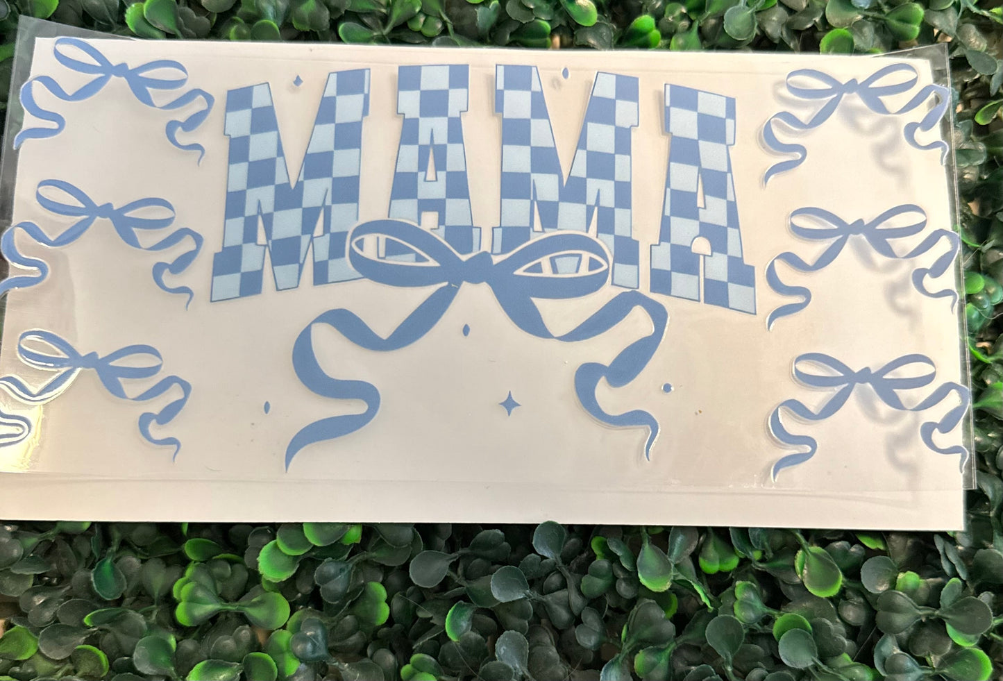 Checker print blue mom and bows