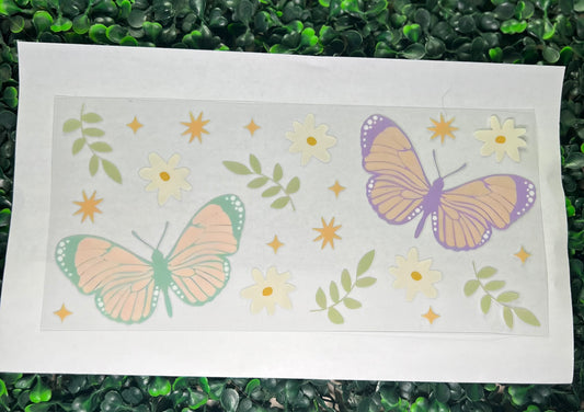Pastel butterflies and flowers